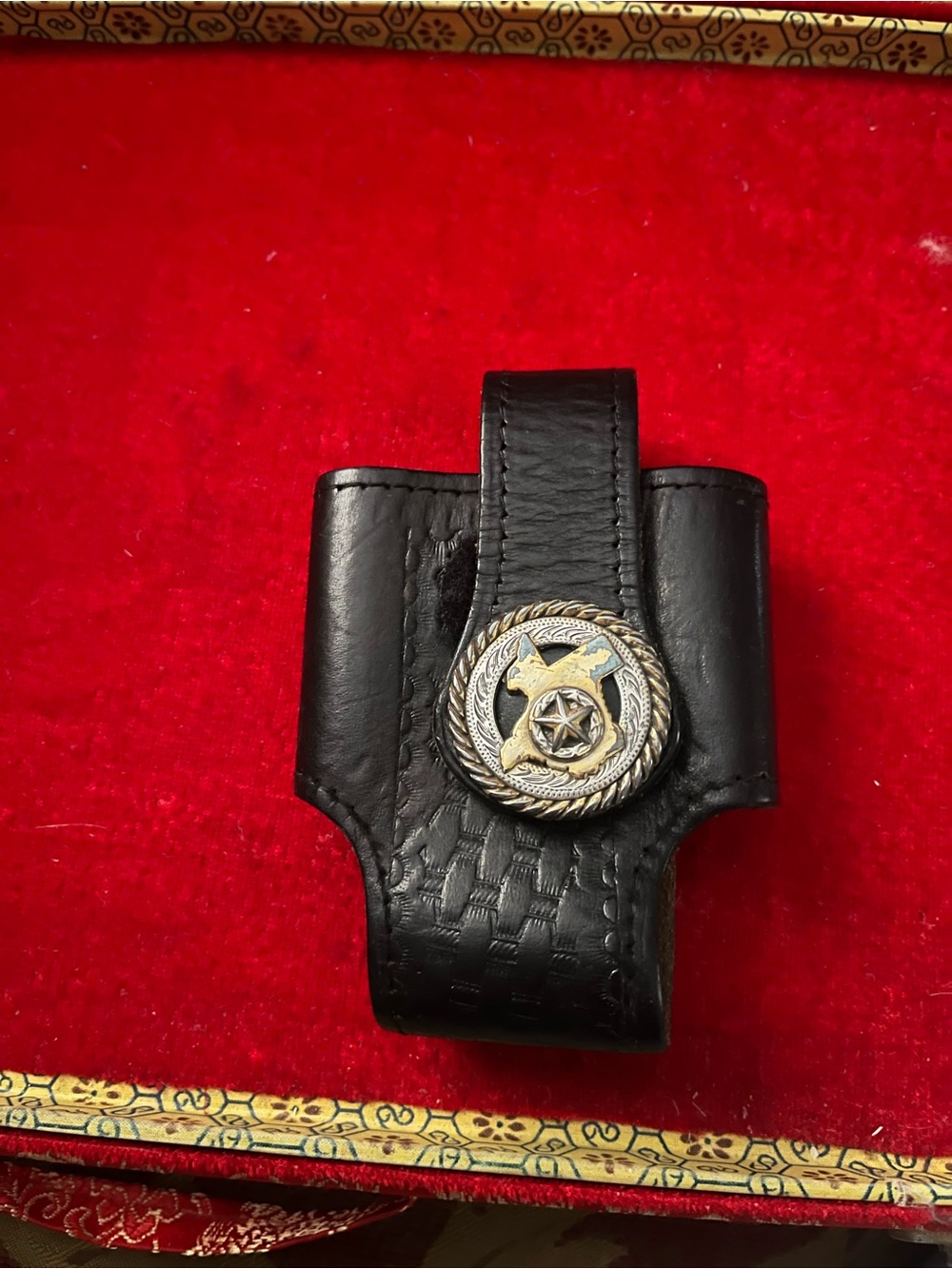 Leather Belt Clip Case with Decorative Star Emblem - Black